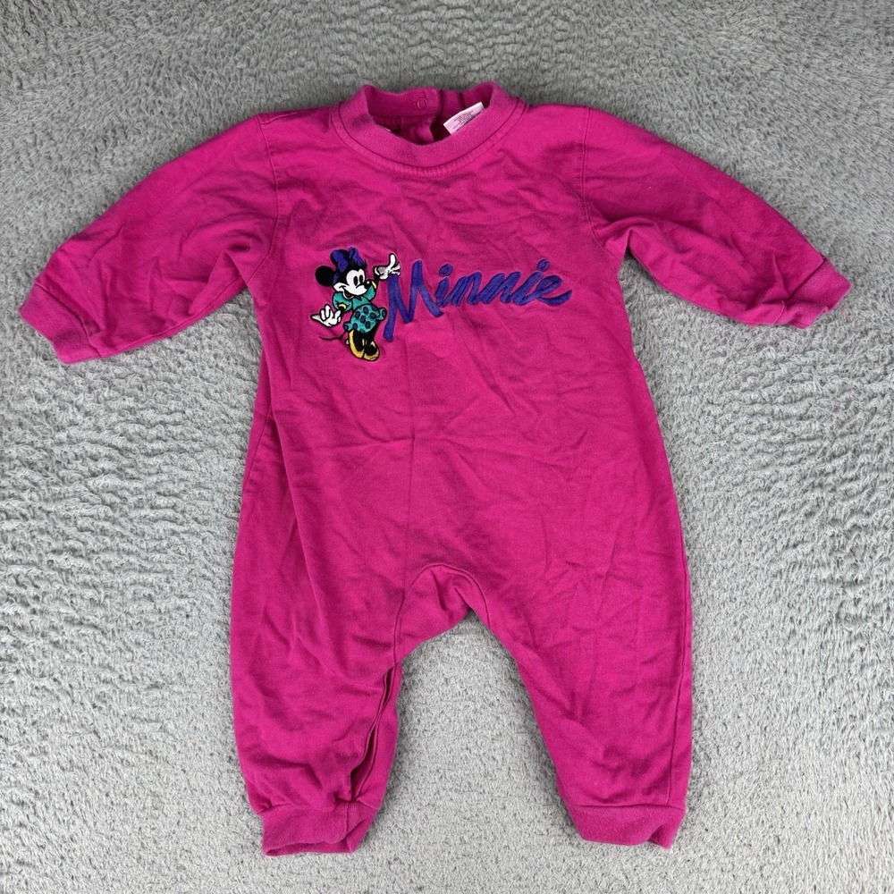 Vtg Disney Store Minnie Mouse Pink One Piece Baby Toddler Jumper Jumpsuit 18 Mo